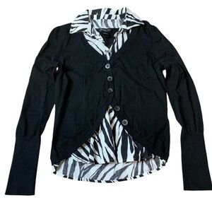 27. August Silk Knits Zebra Cardigan Combo Top | Layered Sweater Blouse Set L